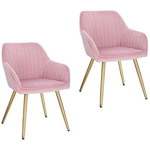 Lestarain 2 stuks eetkamerstoelen, keukenstoel, woonkamerstoel, zitvlak van fluweel, beklede stoel met armleuning, metalen poten, gestoffeerde stoel voor eetkamer, woonkamer, keuken, keuze uit 3 kleuren roze