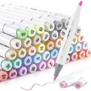 Ohuhu - Alcohol based Art markers Brush & chisel - Pastel Colors Sweetness - set van 48 + Blender + etui