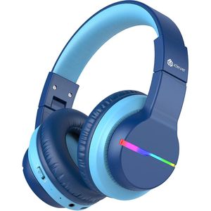 iClever - BTH12 - draadloze kinderkoptelefoon - volumebegrenzing - RGB led lights - microfoon - opvouwbaar (blauw)