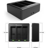 Telesin - T-GP-BCG-902 Batterij-oplader - Voor GoPro 9, 10, 11, 12 - Laad 3 Batterijen Snel Op