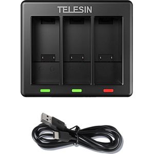 TELESIN Acculader voor GoPro Hero 9 zwart met oplaadkabel type C drievoudige kanaals reisoplader compatibel met Gopro Hero 9 [GoPro batterijen niet inbegrepen]
