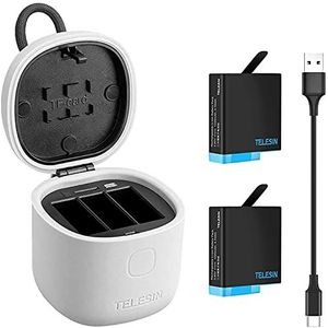 Telesin Allin Box 3-Slot Waterproof Charger with 2 Batteries for GoPro Hero 11, 10, and 9.