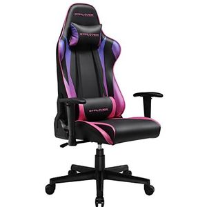 GTPlayer Gamingstoel, bureaustoel, ergonomische stoel, verstelbare armleuningen, stalen frame uit één stuk, instelbare kantelhoek, meerkleurig