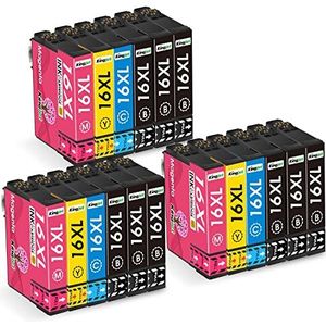Kingjet 16XL inktcartridges voor Epson 16 16XL Inktpatronen compatibel met Epson Workforce WF-2750 WF-2760 WF-2660 WF-2650 WF-2630 WF-2540 WF-2530 WF-2010 WF-2510 (Zwart, Cyaan, Magenta, Geel)