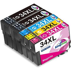 Kingway 34 34XL inktcartridges vervanging voor Epson 34XL-T3471 T3472 T3473 T3474 voor Epson Workforce Pro WF-3720DWF WF-3725DWF WF3720DWF WF3725DWF WF-3725 WF-3720 (2 Zwart 1Cyro 20) op 1 magenta 1 geel)