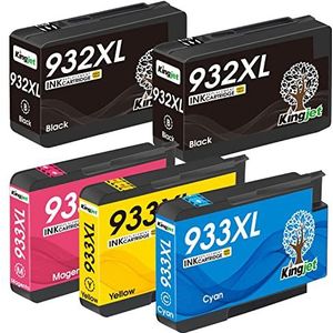 Kingjet 932XL 933 XL inktcartridges multipack vervanging voor HP 932 932 XL 933XL compatibel met HP Officejet 6600 6700 7510 7612 6100 7110 7610 (5 stuks,zwart, cyaan, magenta, geel)