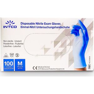 Intco Wegwerp Handschoenen - Nitril - Medium - M - 100 stuks - Blauw - Poedervrij - Wegwerphandschoenen