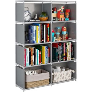 JIUYOTREE 5-laags kast opbergorganizer met stoffen doek aan de achterkant, dubbele rij modulaire kubussen boekenplank, woonkamer, studeerkamer, slaapkamer, grijs