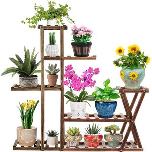 ybaymy Plantenrek, houten bloemenrek, 5 niveaus, bloementrap, tuin, houten plant, bloemenstandaard, meerdere verdiepingen, plantentrap voor binnen, balkon, woonkamer, outdoor, tuin, 95 x 95 x 25 cm