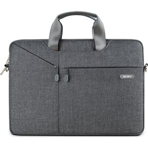 Laptoptas 15.6 Inch - Laptophoes Met Ritssluiting - Fonu Sleeve Alle Merken - Tas Alle Laptops Tot 15.6 Inch - Met Schouderriem - Zakelijke Laptoptas - Veel Opbergvakken - Laptopsleeve - Grijs