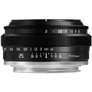 TTArtisan APS-C 25 mm F2 lens metalen behuizing compatibel met M43-fitting - zwart