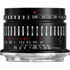 TTArtisan 35 mm F0.95 APS-C groot diafragma handmatige focus spiegelloze cameralens lens voor E-bevestiging Compatibel met A5000, A6000, A6100, A6300, A6400, A6500, A6600, NEX-5, NEX-7