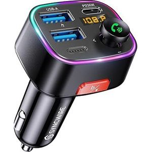 Syncwire Bluetooth 5.3 Fm-Zender-Auto-Oplader 48W (Pd 36W&12W) Dubbele Usb-Poort Oplader Auto-Adapter Draadloze Radio-Ontvanger, Led-Display 64 Gb Usb-Stick Met Lichtschakelaar