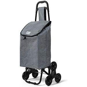 VOUNOT Boodschappentrolley met 6 wielen met waterdicht vak, opvouwbare marktwagen, 2-in-1, tas van Oxford, trolley, trap, grijs