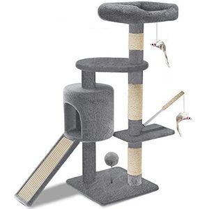 VOUNOT Krabpaal voor katten, groot, met krabboom, XXL, voor katten, activiteitencentrum, met grot en platformen voor kinderen, hoogte 112 cm, grijs
