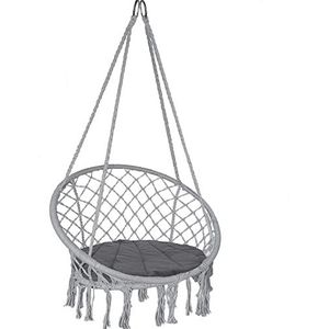 VOUNOT Hangstoel met franjes en comfortabel zitkussen, diameter 80 cm, schommelstoel voor binnen en buiten, hangstoel, grijs