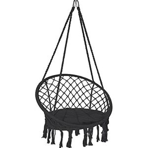 VOUNOT Hangstoel met franjes en comfortabel zitkussen, diameter 80 cm, schommelstoel voor binnen en buiten, zwart