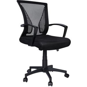 vounot Ergonomische bureaustoel met verstelbare lendensteun, bureaustoel, in hoogte verstelbaar, rugleuning van mesh, ademend, kantelbaar, met draaibare wielen, zwart
