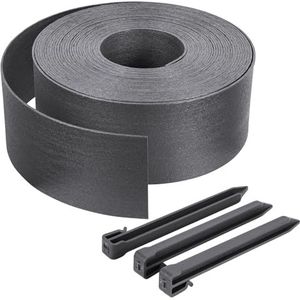 VOUNOT PE-tuinrand, 20 meter, met 12 ankerharingen, flexibele gazonrand, natuurlijke look, hoogte 13 cm, dikte 4 mm, grijs