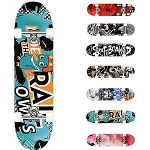 WeSkate Compleet skateboard voor beginners, 80 x 20 cm, 7 lagen esdoornhout, dubbele kick-dek, concaaf, skateboard, voor kinderen, jongeren, volwassenen, meisjes, jongens