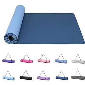 Good Nite Yogamat, antislip, 6 mm dik, van TPE, met draagriem, voor dames en heren, 183 x 61 x 0,6 cm, donkerblauw/hemelsblauw
