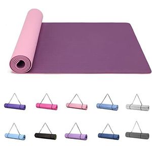 Good Nite Yogamat Oefenmatten Workout Pilates Fitness Mat voor Vrouwen Mannen Antislip Dikke 6mm Hoge Dichtheid Gymnastiekmatten met Draagriem Tpe 183 x 61 x 0,6 cm (Paars/Roze)