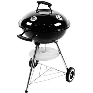 Houtskoolbarbecue, kogelbarbecue, draagbare barbecue, grillwagen met 2 wielen, outdoor, kogelvormig design, zwart, 47 x 49 x 80 cm