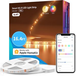 Meross WLAN RGBW Strip werkt met Apple HomeKit, Smart LED 5 m strip, kleurverandering en spraakbediening, met Alexa, Google, voor thuis, feest, Kerstmis [Energieklasse A]