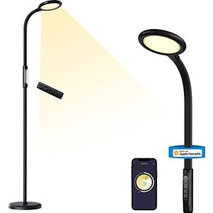 Slimme led-vloerlamp, staande lamp, compatibel met HomeKit, Siri, Alexa en Google Home, 2700-6000 K, vloerlamp, 360 graden draaibaar, met instelbare helderheid, spraakbesturing en afstandsbediening