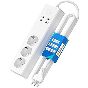 Meross Italiaanse stekkerdoos met Apple HomeKit Intelligent, meervoudig stopcontact, Smart WiFi 16 A met 3 Schuko 4 USB-poorten, overspanningsbeveiliging, compatibel met Alexa, Google Home,