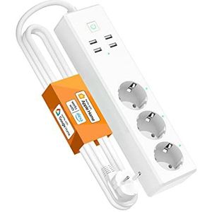 Refoss Stekkerdoos, compatibel met HomeKit, intelligente wifi-stekkerdoos met 3 stopcontacten en 4 USB, programmeerbare stekkerdoos met Alexa, Google Home, afstandsbediening, 1,8 m, 2500 W (type F)