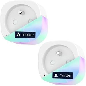 Meross Matter Intelligent stopcontact (FR), 16 A wifi, compatibel met Apple Home, Alexa en Google Home, 2 stuks, energiemeting voor fotovoltaïsch zonnepaneel, met spraakbesturing en afstandsbediening