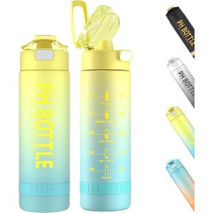 TITIROBA Drinkfles, 1 liter, lekvrije waterfles, sportfles voor fiets, camping, fitness, outdoor, kinderen, geel, blauw