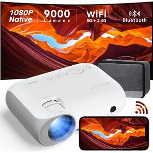 Yoton Y7 Beamer - Native 1080P - 9000 Lumen - 200"" Projectie -5G Wifi en Bluetooth - Mini Beamer met Draagtas - Wit