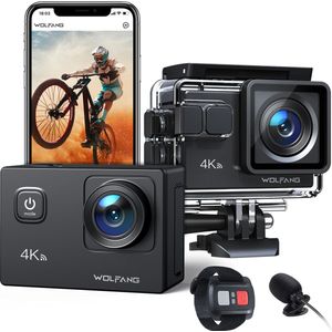 WOLFANG GA100 - Actiecamera - 4K - 20MP - Waterdicht tot 40M - EIS - WiFi - Accessoire Kit