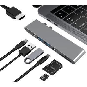 7 in 1 Dongle USB C Multi-poort Adapter Hub USB C Docking Station = Dual TYPE C to USB3.0*2+HDMI+SD+TF+USB-C+USB-C PD voor MacBook Air/Pro, iPad Pro 2021 en Meer