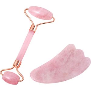 Floraweg Gua Sha en Facial Roller Beauty Massager,Jade roller rozenkwarts Gua Sha steen bevordert de opname van oogcrèmes en etherische oliën, verbetert fijne lijntjes en oedeem,Anti-ageing,Wings shape-groen