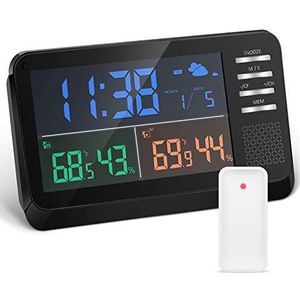 YISSVIC Weerstation met externe sensor, lcd-display, weersvoorspelling, temperatuur/vochtigheid/wekker, voor thuis/kantoor