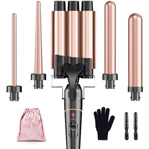 Bestope Pro Krultangset, 3 vaten, 5-in-1, grote krullen, keramische krulspelden met verschillende handschoenen, 2 clips