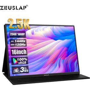 ZEUSLAP - 16 inch - Draagbare Monitor - 2.5K - 144Hz - 2560x1600 - 100% sRGB - Reizen Gaming Display