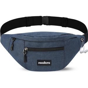 Heuptas blauw/grijs - met koptelefoon gat - waterdichte, verstelbare heuptas voor mannen/vrouwen - draagbaar als heuptas, schuin over je borst