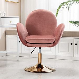 WAHSON OFFICE CHAIRS Wahson Fluwelen fauteuil Occasional Tub Stoel, in hoogte verstelbare accentstoel met gouden basis, vrije tijd draaibare stoel voor woonkamer, slaapkamer, ijdelheid, roze