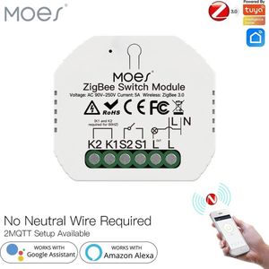 MOES Tuya ZigBee-RF Switch No Neutral - Tuya Smart Life Actoren - 2 draads inbouw schakelaar - SmartHome - Slimme Verlichting