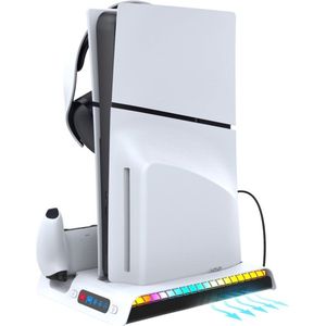 - iPega P5S006 Multifunctionele oplaad-RGB standaard met koeling voor PS5 Slim Wit (Playstation Classic), Accessoires voor spelcomputers, Wit
