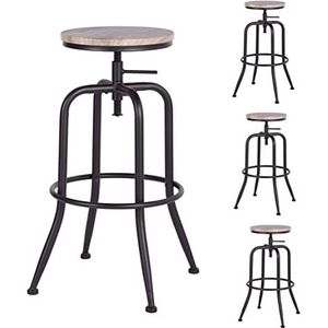 MEUBLE COSY 4 stuks barkruk vintage stoel keukenstoel in hoogte verstelbaar 69-77 cm draaibaar 360 ° met voetensteun, industriële stijl, metalen anacletus, eiken 4 stuks 39 x 39 x 69-77 cm
