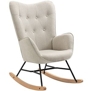 MEUBLE COSY Schommelstoel voor borstvoeding, Scandinavisch, vrije tijd en ontspanning, van stof, met poten van E' hout, metaal, voor woonkamer, slaapkamer, massief, beige, 66 x 84 x 97 cm