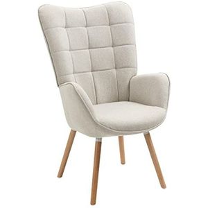 MEUBLE COSY Fauteuil, relaxstoel, leunstoel, beklede stoel, enkele bank met houten poot, voor woonkamer, slaapkamer, kantoor, vanity, stof, beige