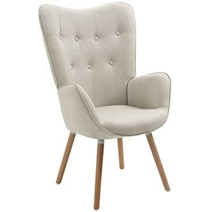 MEUBLE COSY Scandinavische fauteuil, vrijetijdsstoel voor woonkamer, eetkamer, kantoor, met stoffen bekleding, gevoerde armleuningen en poten van massief hout, beige, 66 x 71 x 110 cm