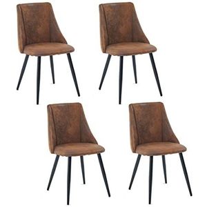 MEUBLE COSY Eetkamerstoelen, set van 4, keukenstoelen, ergonomische woonkamerstoel, retro stoel met rugleuning, zitvlak van vintage, kunstsuède, metalen poten, bruin, 52,5 x 49,5 x 83 cm