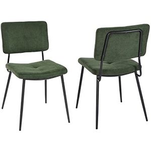 MEUBLE COSY Eetkamerstoelen, set van 2, retro keukenstoelen, ergonomische woonkamerstoel, bureaustoel met rugleuning, zitting van stof, metalen poten, groen, 59,5 x 45 x 82 cm